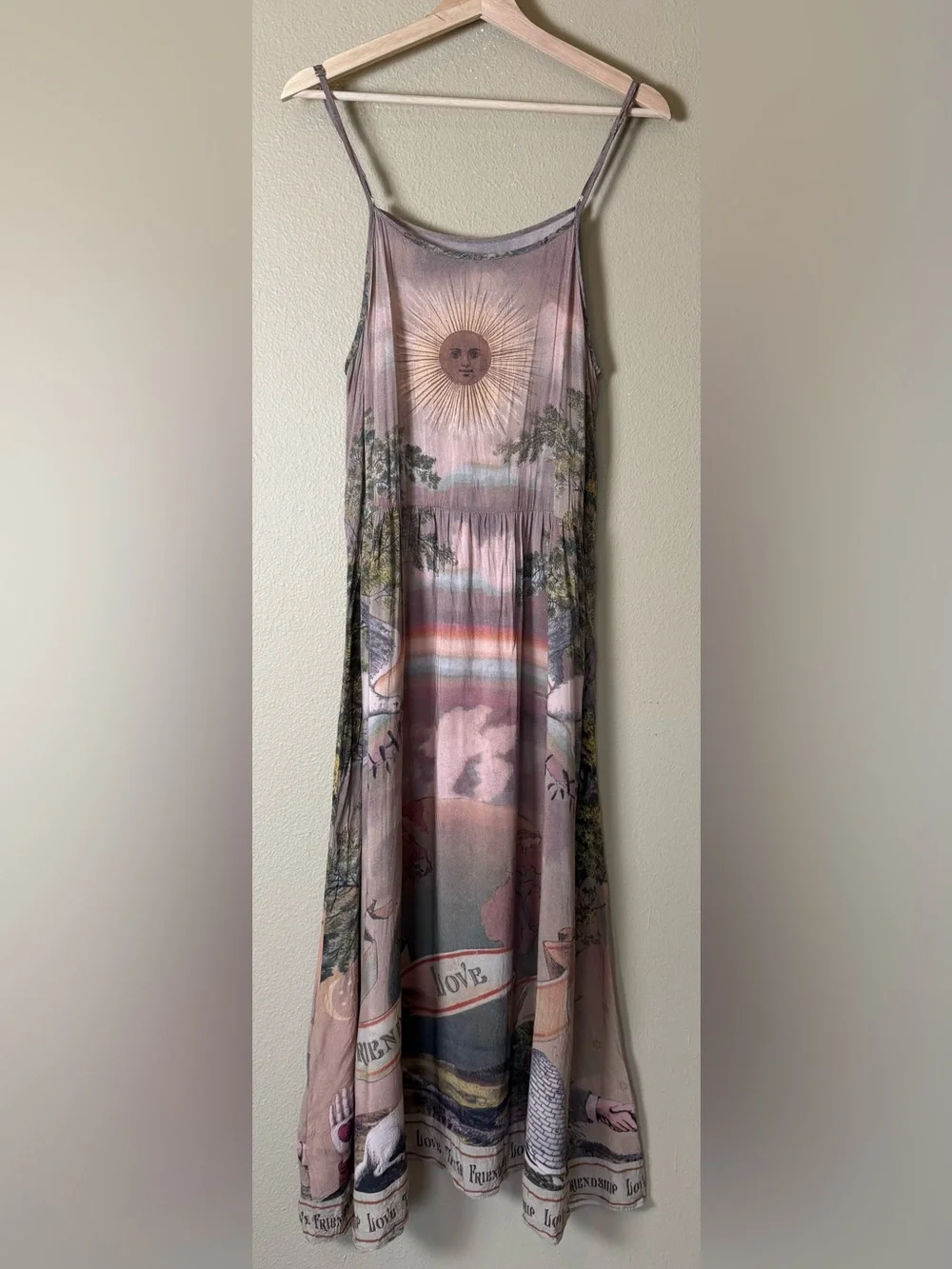 Market of Stars Friendship Love & Truth Vintage Wash Bohéme Long Slip Dress S/M - Picture 3 of 7